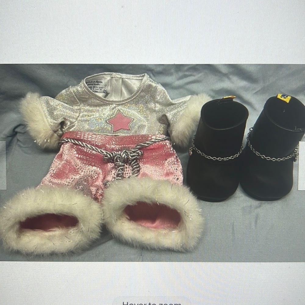 Build a Bear Rockstar Diva Sparkly 2000s outfit w/ Black Boots Silver Pink